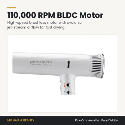 Pro-One Aerolite Hair Dryer in Pearl White 110,000 RPM brushless motor and cyclonic jet-stream airflow