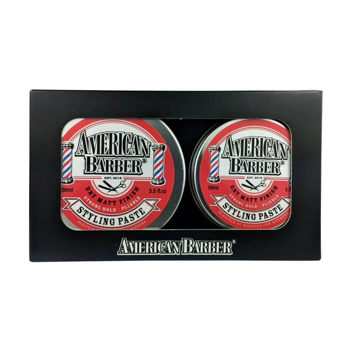 American Barber Styling Paste duo pack, 50ml and 100ml tins in a gift box