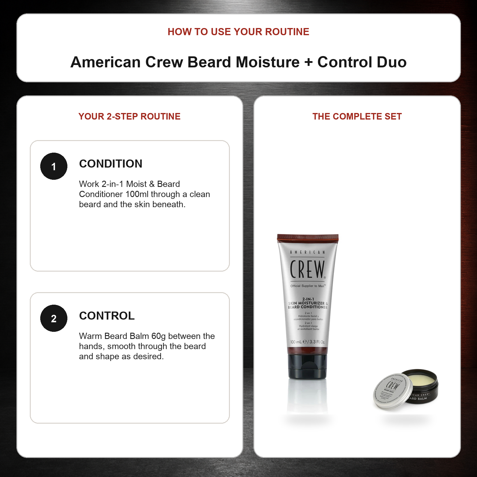 American Crew Beard Moisture + Control Duo routine: Condition, Control