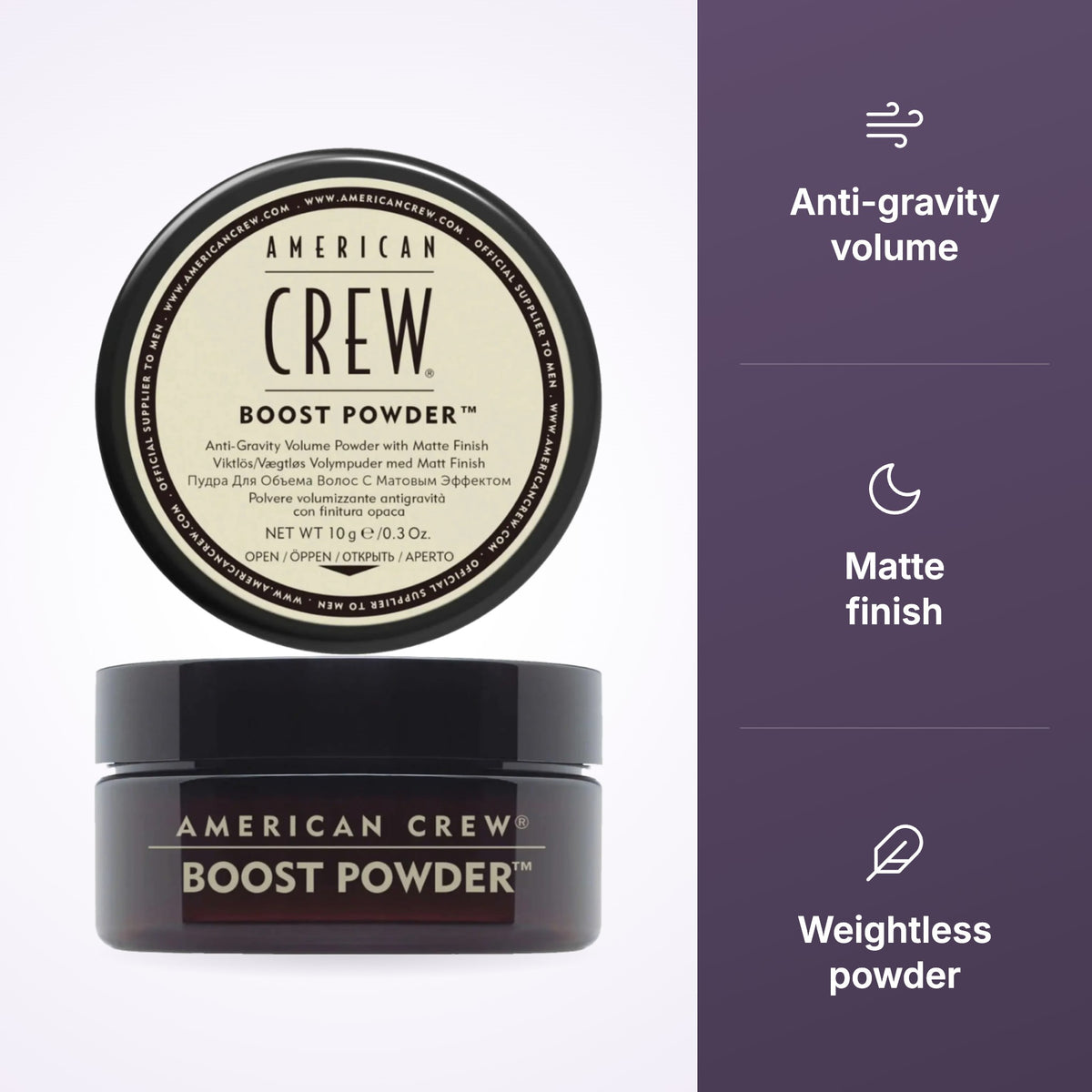American Crew Boost Powder tin on white