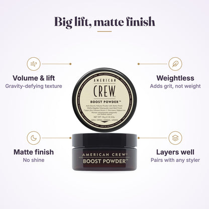 Man styling his hair after applying American Crew Boost Powder