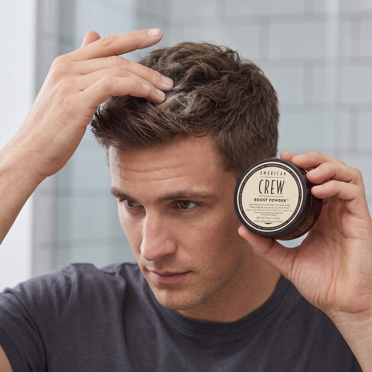American Crew Boost Powder features: anti-gravity volume, matte, weightless
