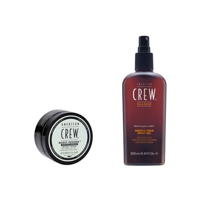 American Crew Boost Powder 20g + Medium Hold Spray Gel Duo fixed bundle on a white background