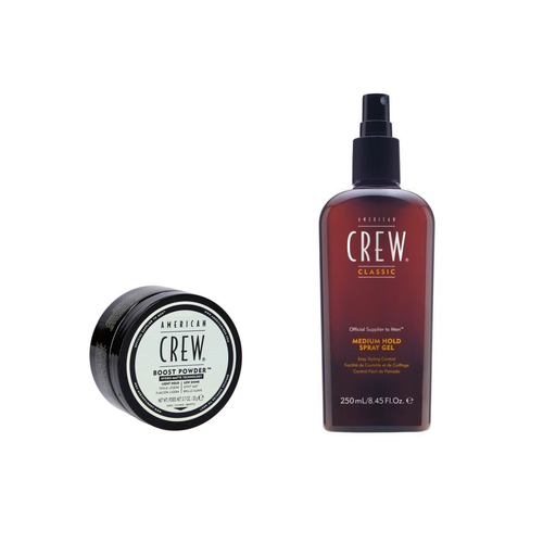 American Crew Boost Powder 20g + Medium Hold Spray Gel Duo fixed bundle on a white background