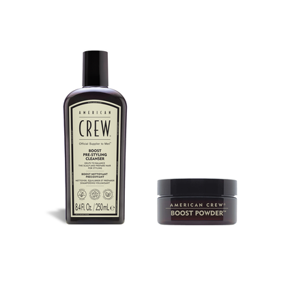 American Crew Boost Volume Duo – Cleanser 250ml + Powder 10g fixed bundle on a white background