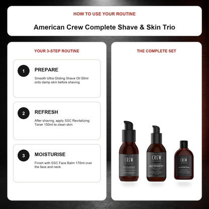 American Crew Complete Shave & Skin Trio routine: Prepare, Refresh, Moisturise