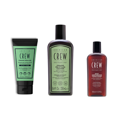 American Crew Curl Definition & Moisture Trio fixed bundle on a white background