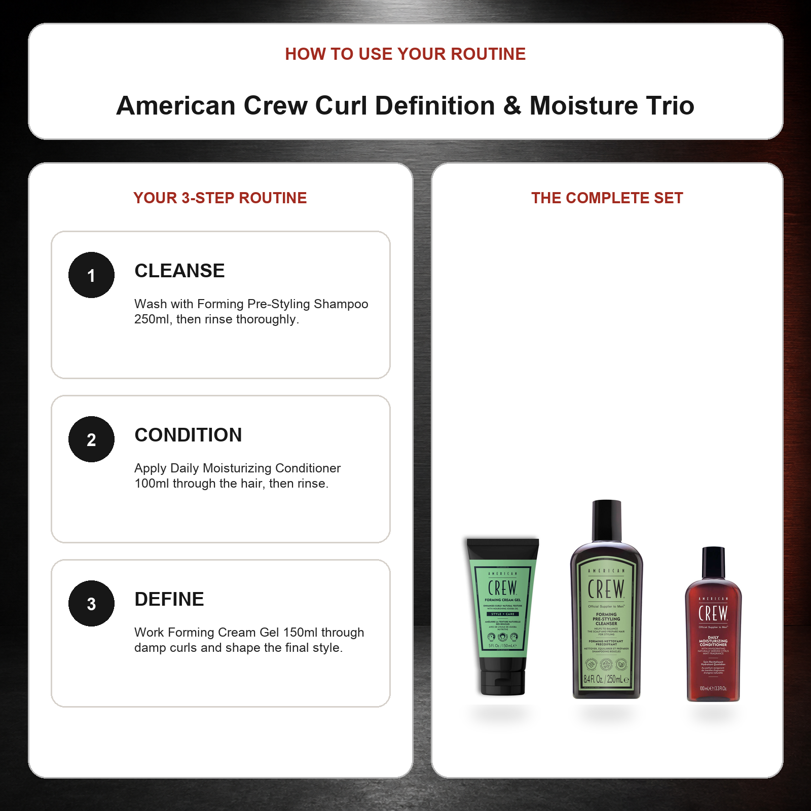 American Crew Curl Definition & Moisture Trio routine: Cleanse, Condition, Define