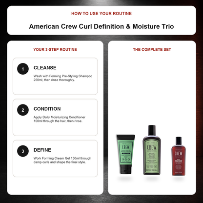 American Crew Curl Definition & Moisture Trio routine: Cleanse, Condition, Define