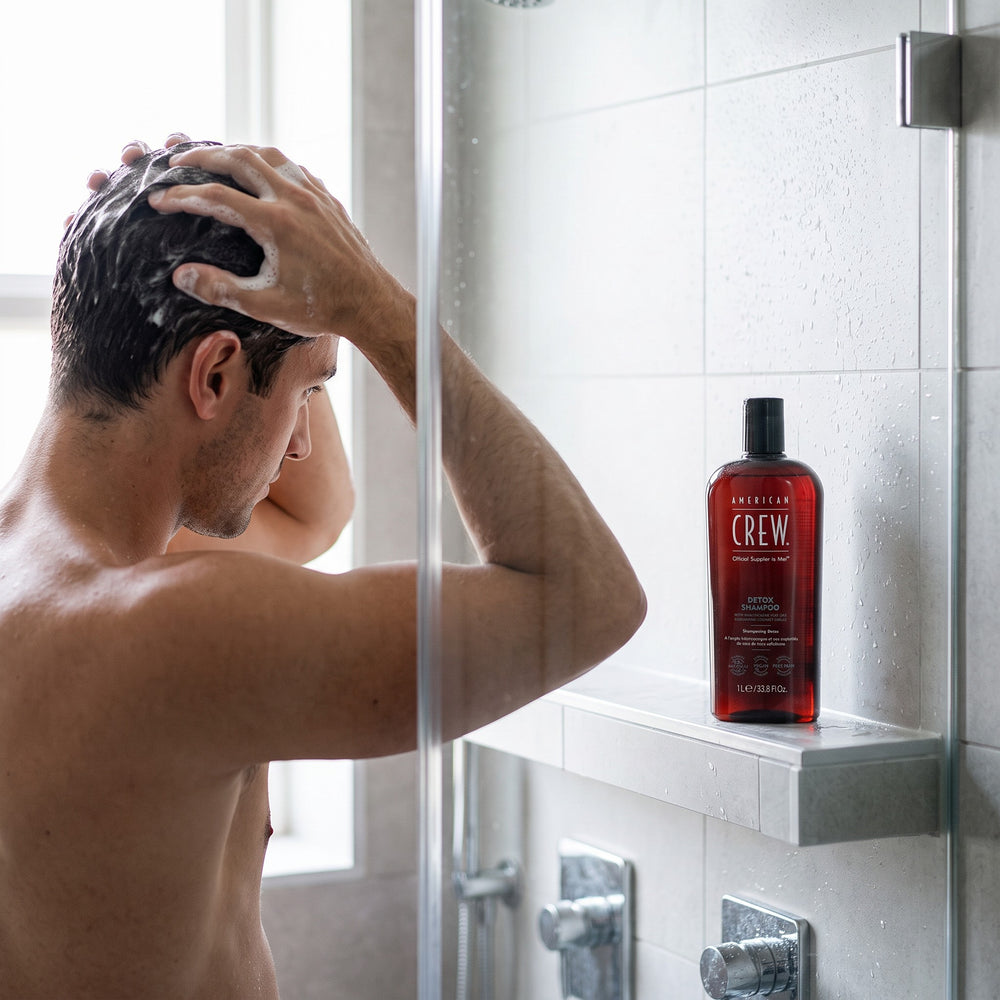 American Crew Detox Shampoo being used in the shower