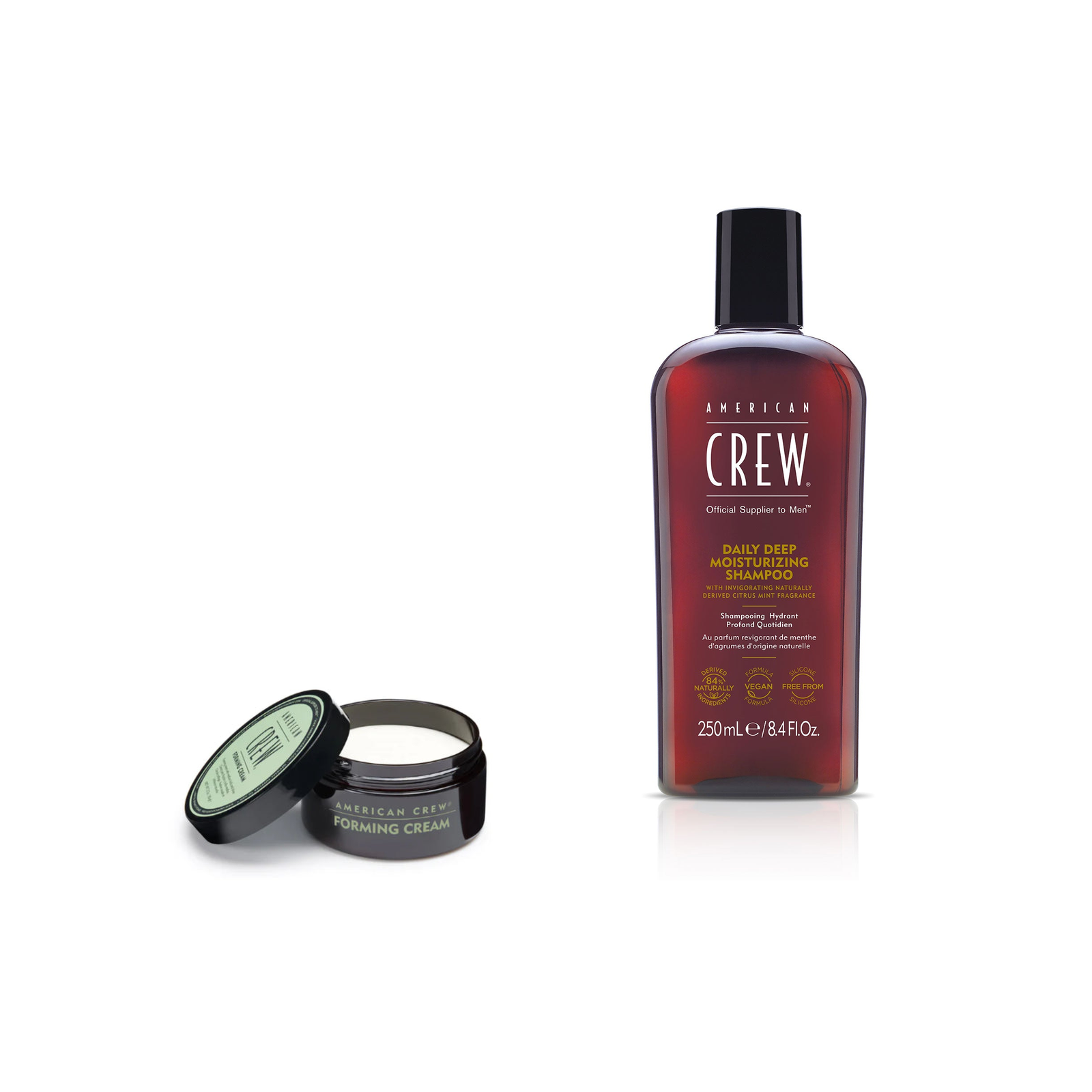 American Crew Forming Cream + Deep Moisture Shampoo Duo fixed bundle on a white background