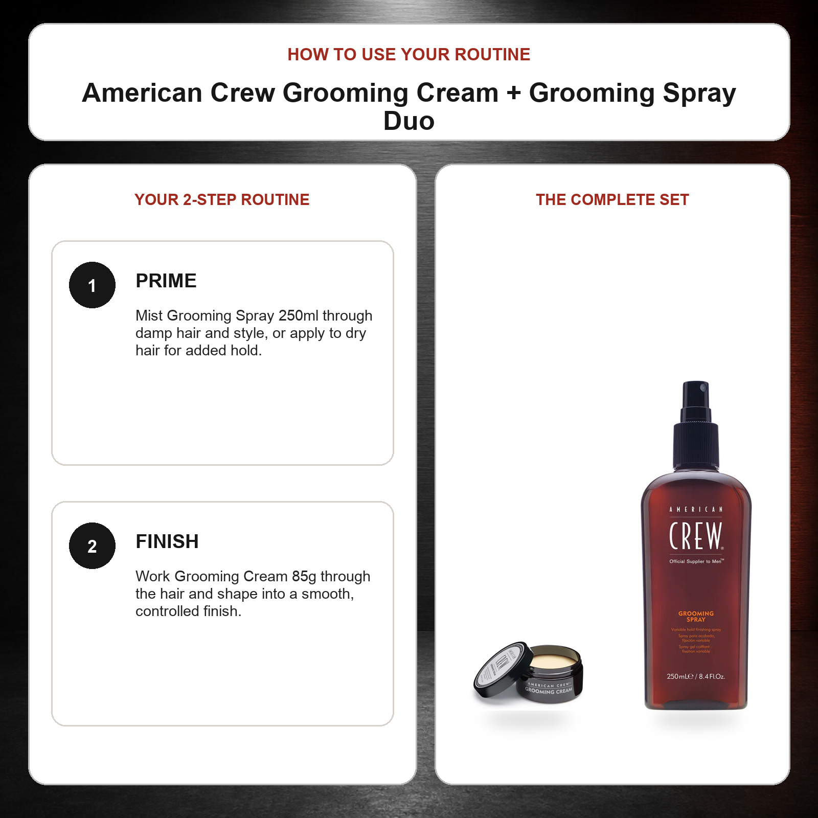 American Crew Grooming Cream + Grooming Spray Duo routine: Prime, Finish