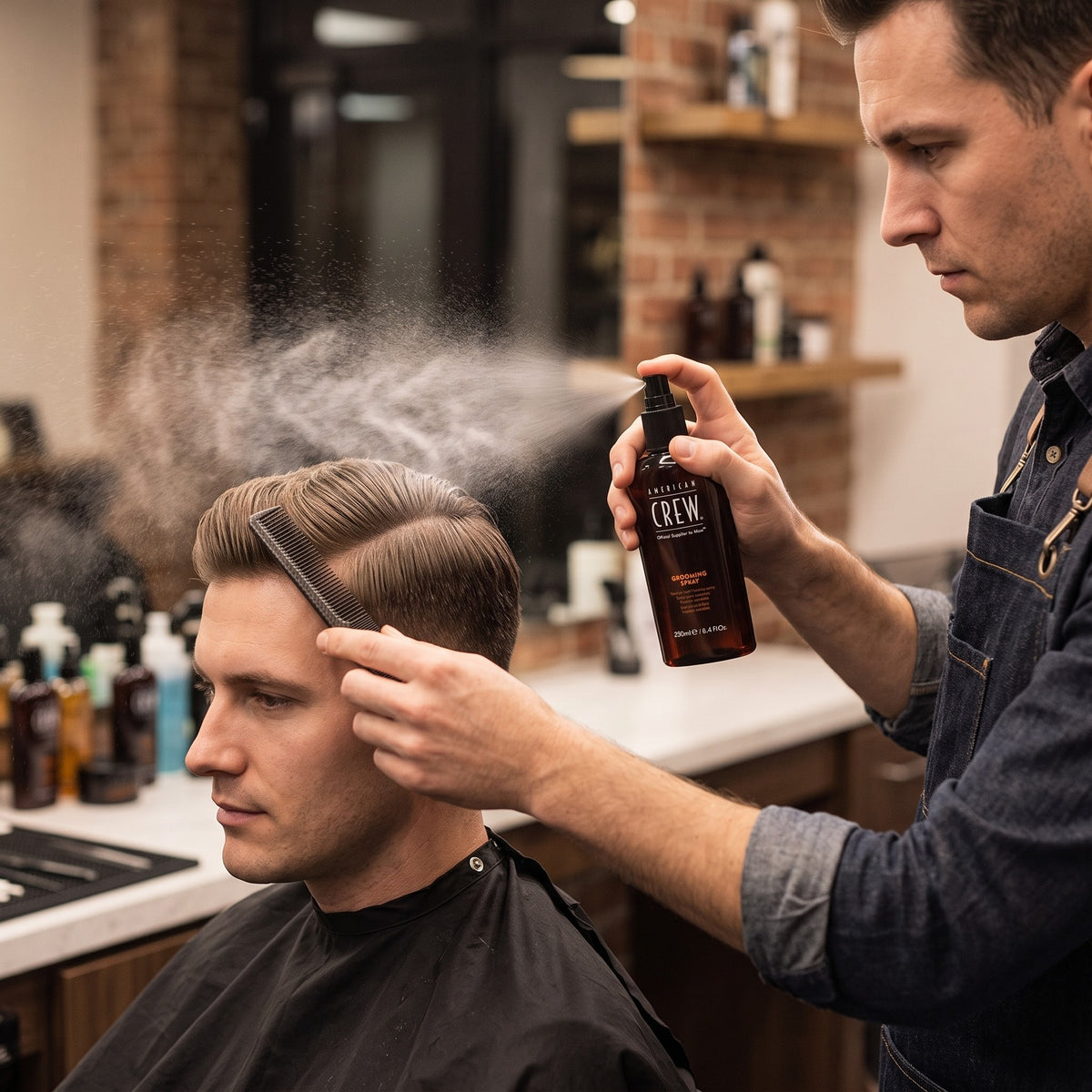American Crew Grooming Spray features: buildable hold, damp or dry, washes out