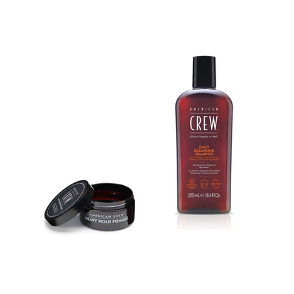 American Crew Heavy Hold Pomade + Daily Shampoo Duo fixed bundle on a white background