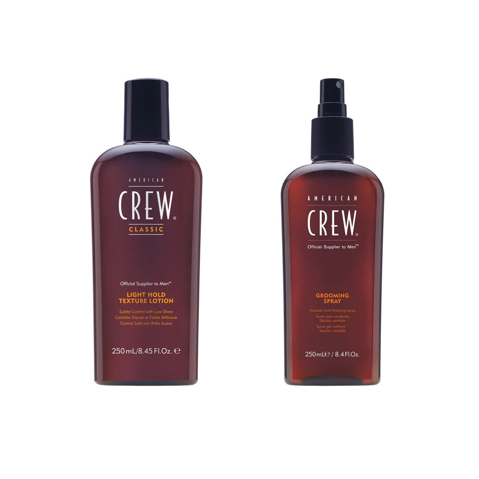 American Crew Light Texture Lotion + Grooming Spray Duo fixed bundle on a white background