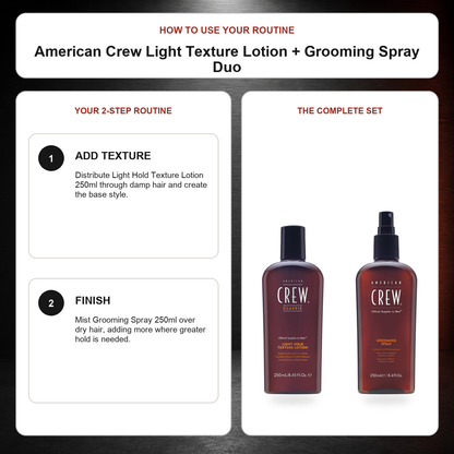 American Crew Light Texture Lotion + Grooming Spray Duo routine: Add texture, Finish
