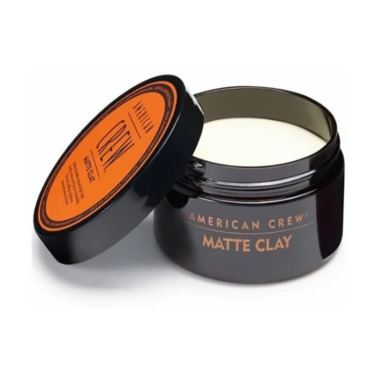American Crew Matte Clay 85g with three textured hairstyles