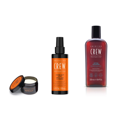 American Crew Matte Clay Texture Trio fixed bundle on a white background