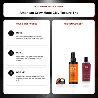 American Crew Matte Clay Texture Trio routine: Reset, Build, Define