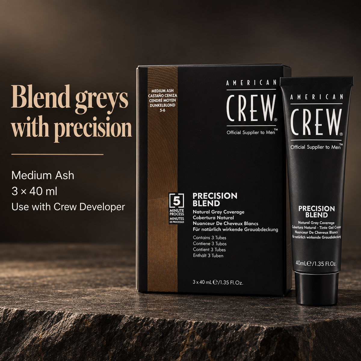 American Crew Precision Blend Medium Ash 3x40ml benefits: Medium Ash, 3 × 40 ml, Use with Crew Developer