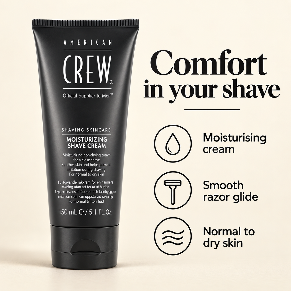 American Crew SSC Moist Shaving Cream 150ml benefits graphic