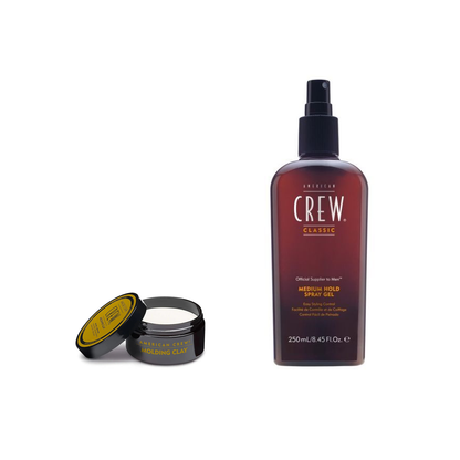 American Crew Molding Clay + Medium Hold Spray Gel Duo fixed bundle on a white background