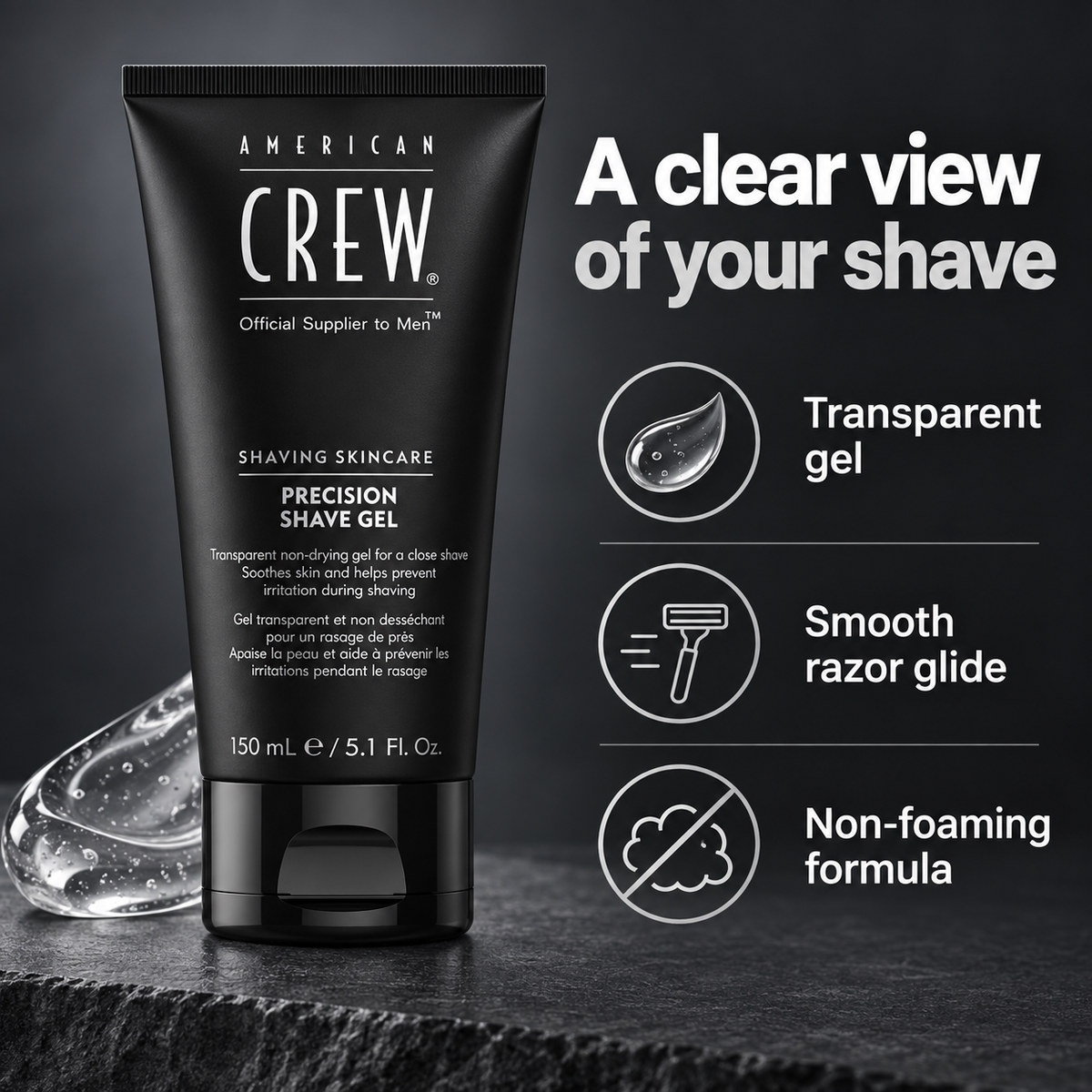 American Crew Precision Shave Gel 150ml benefits graphic