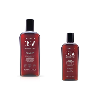 American Crew Silver Hair + Moisture Duo fixed bundle on a white background
