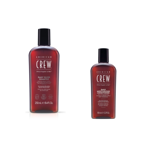 American Crew Silver Hair + Moisture Duo fixed bundle on a white background