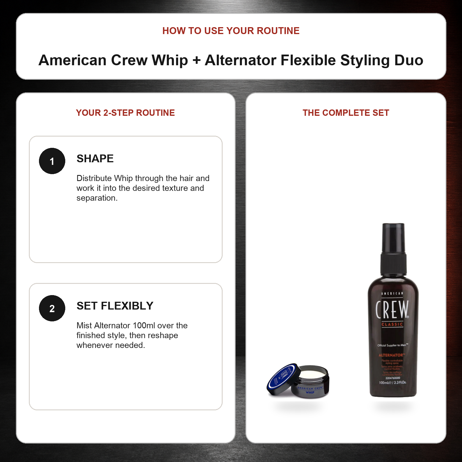 American Crew Whip + Alternator Flexible Styling Duo routine: Shape, Set flexibly