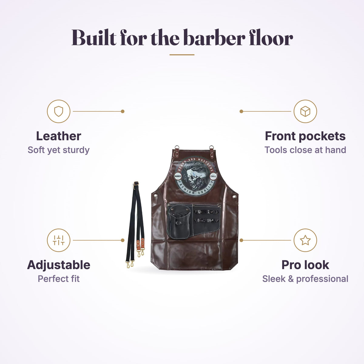 Barber leather apron "Built for the barber floor" graphic