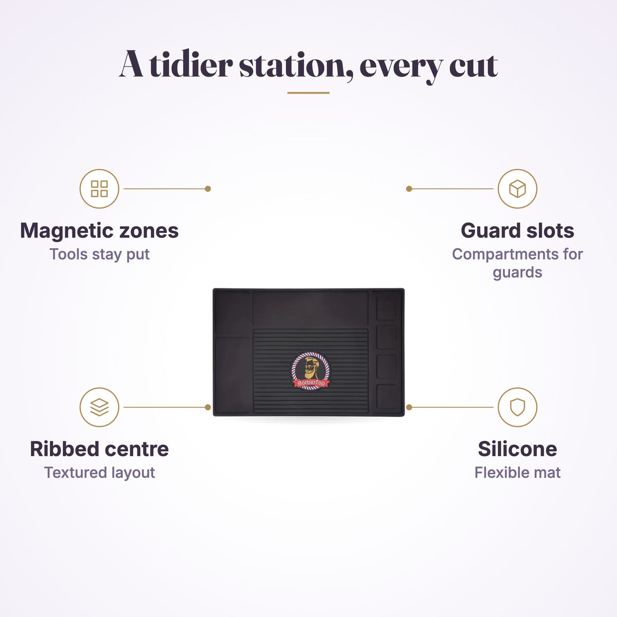 BarberTop 4-Slot Magnetic Barber Mat Black