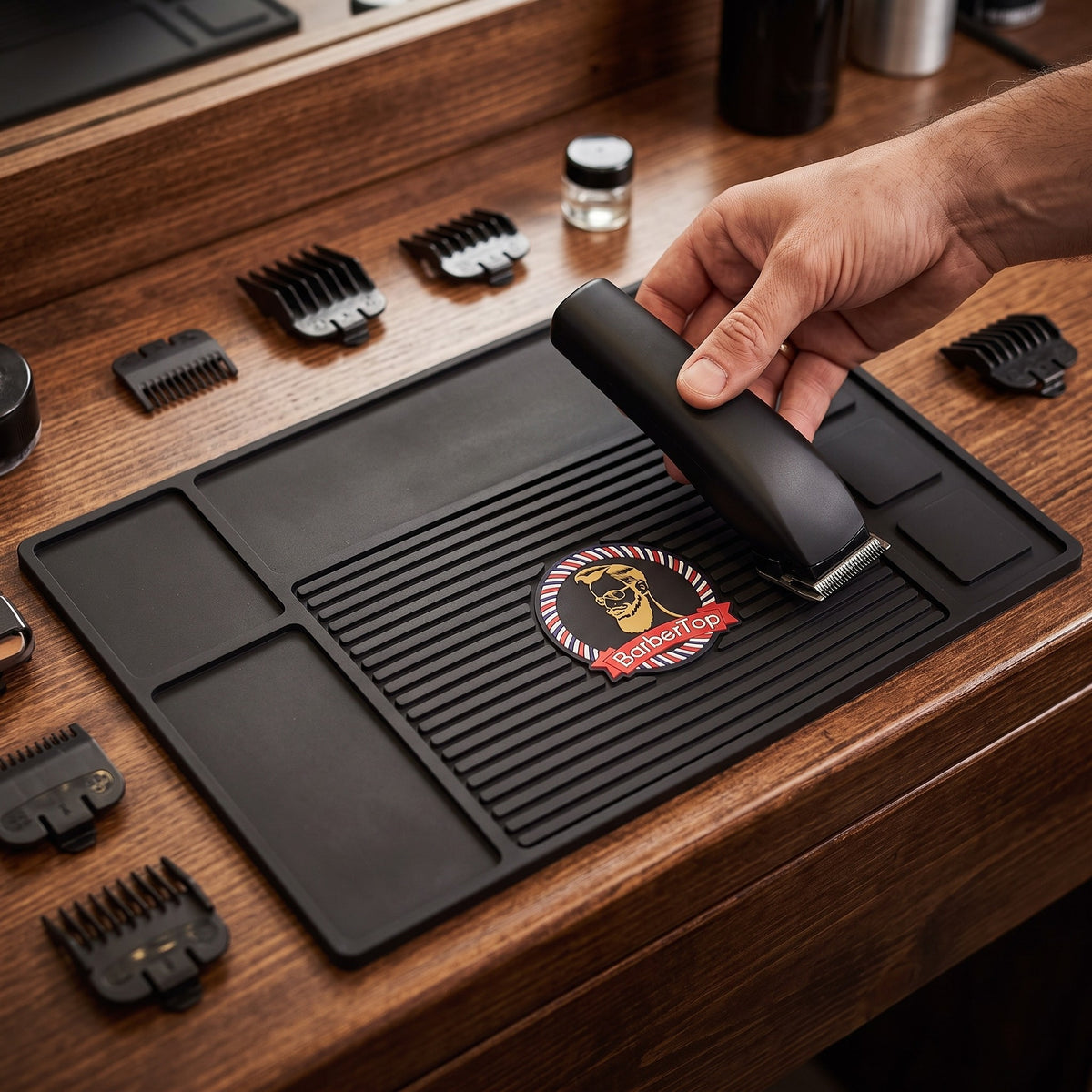 BarberTop 4-Slot Magnetic Barber Mat Black