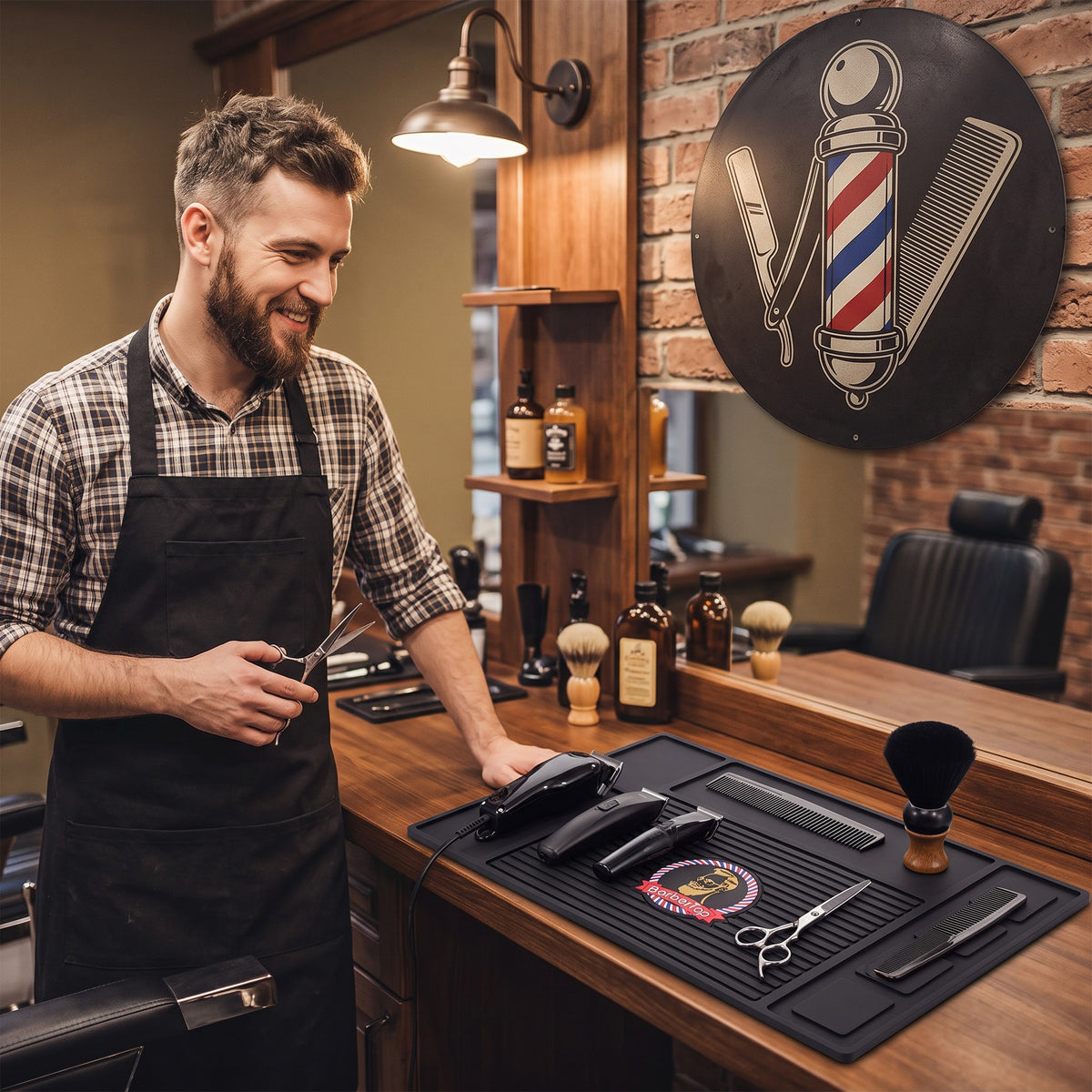 BarberTop 4-Slot Magnetic Barber Mat Black