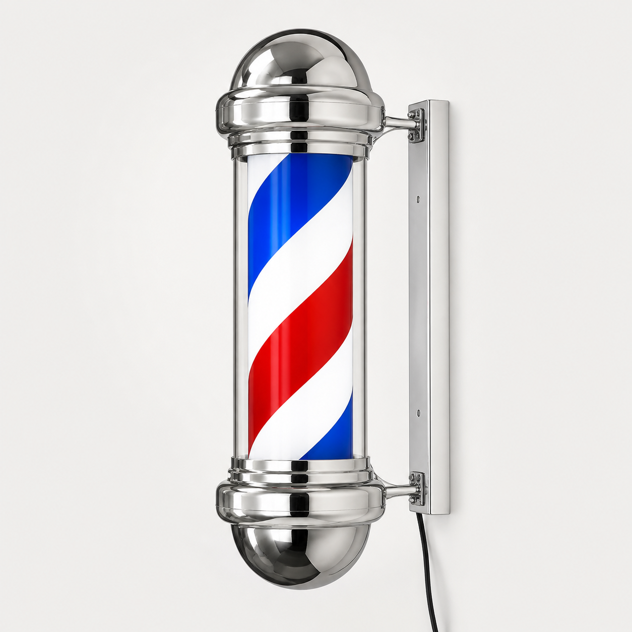 Chrome Rotating Barber Pole – 23cm Wide full product view on a light studio background