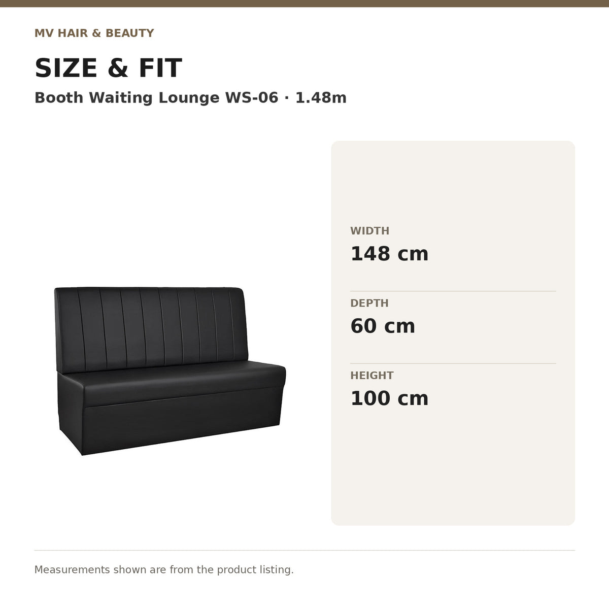 Booth Waiting Lounge WS-06 – 1.48m dimensions: Width: 148 cm; Depth: 60 cm; Height: 100 cm