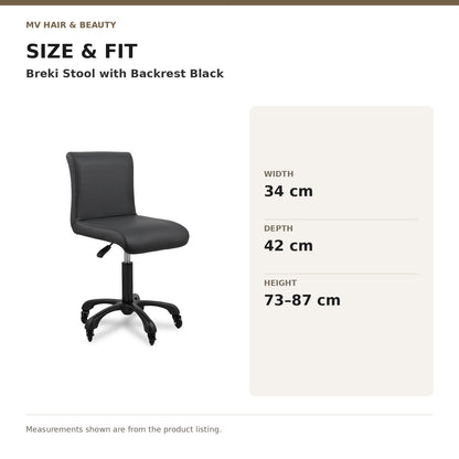 Breki Stool with Backrest Black dimensions: Width: 34 cm; Depth: 42 cm; Height: 73–87 cm