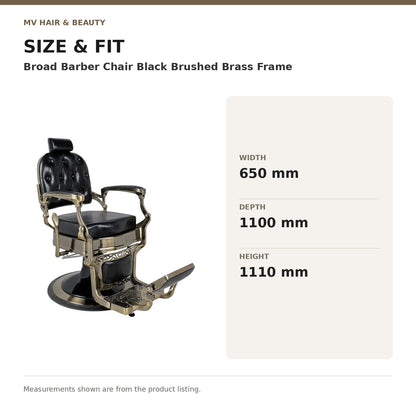 Broad Barber Chair Black Brushed Brass Frame dimensions: Width: 650 mm; Depth: 1100 mm; Height: 1110 mm