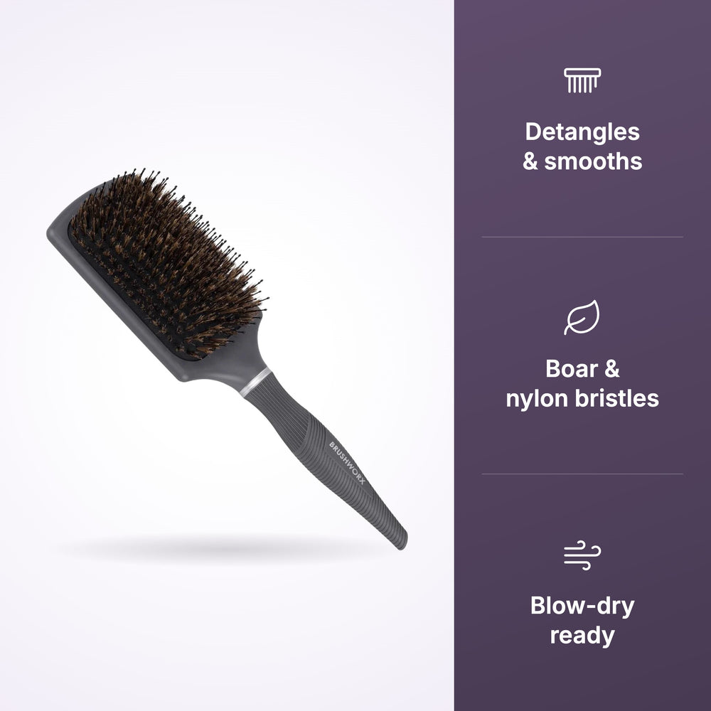 Brushworx Cascade Paddle Brush Mixed Boar Bristle key benefits