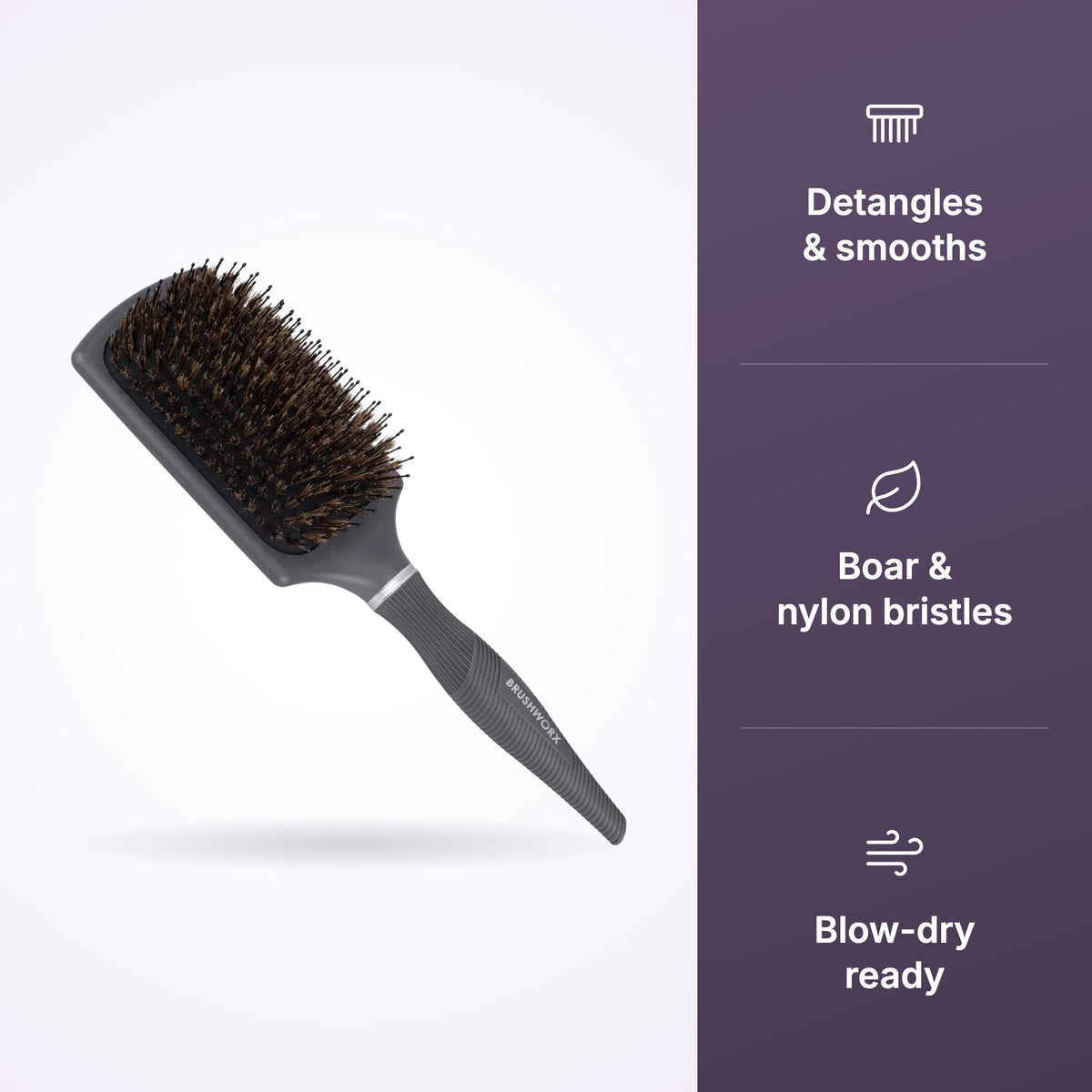 Brushworx Cascade Paddle Brush Mixed Boar Bristle key benefits