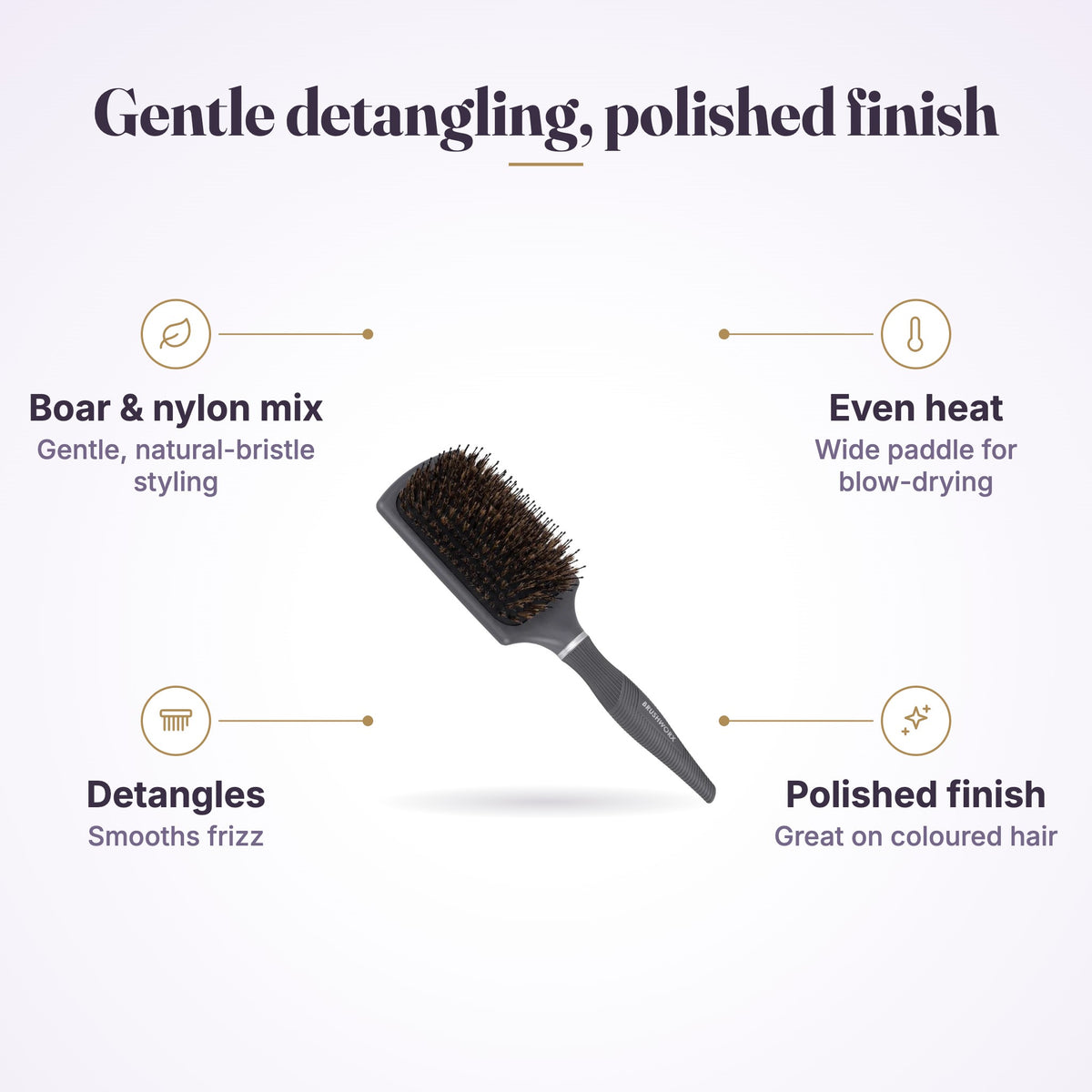 Brushworx Cascade Paddle Brush Mixed Boar Bristle product features