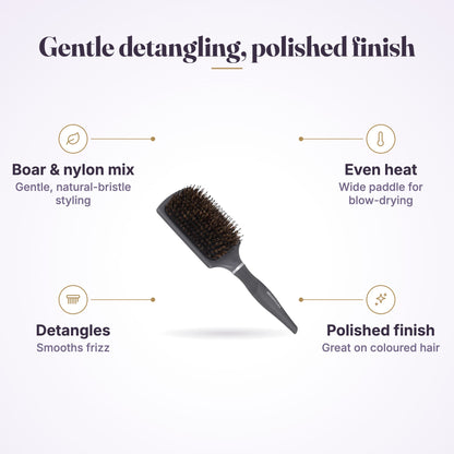 Brushworx Cascade Paddle Brush Mixed Boar Bristle product features