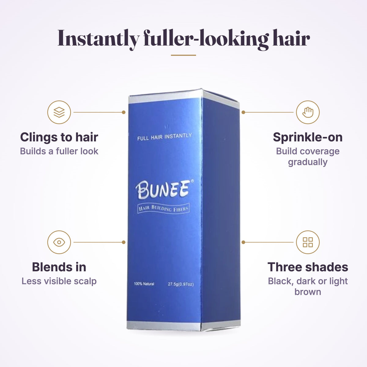 Bunee Hair Building Fibers 27.5g – 3 Shades features infographic