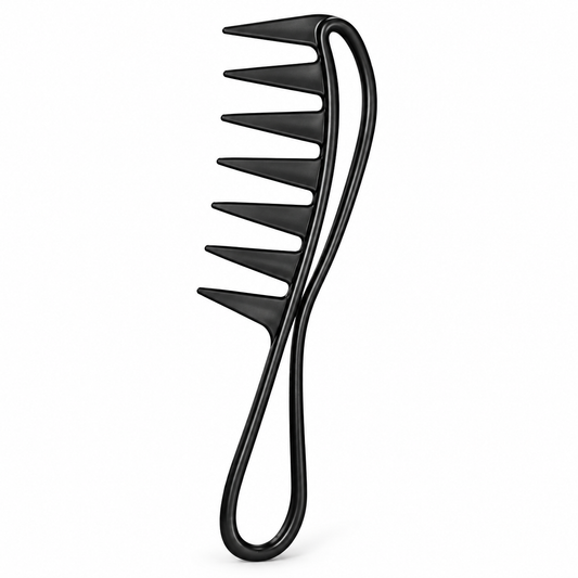 One black MV Carbon Fibre Loop-Handle Styling Comb on white.