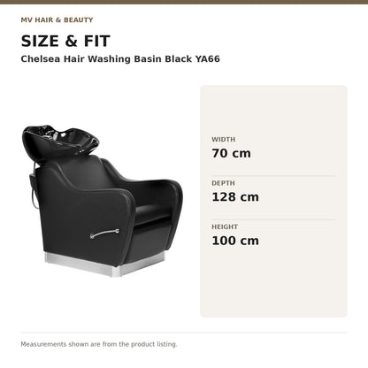 Chelsea Hair Washing Basin Black YA66 dimensions: Width: 70 cm; Depth: 128 cm; Height: 100 cm