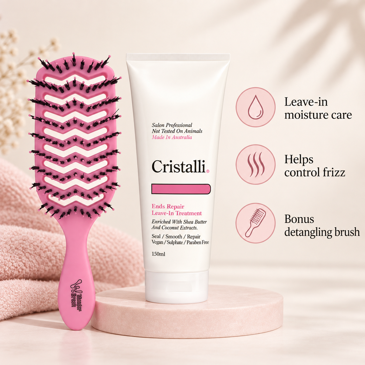 Cristalli Ends Repair and Wonder Detangle Brush — product benefits