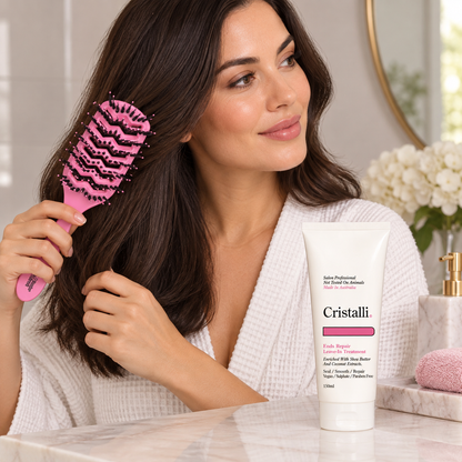 Cristalli Ends Repair and Wonder Detangle Brush — model or salon-use example