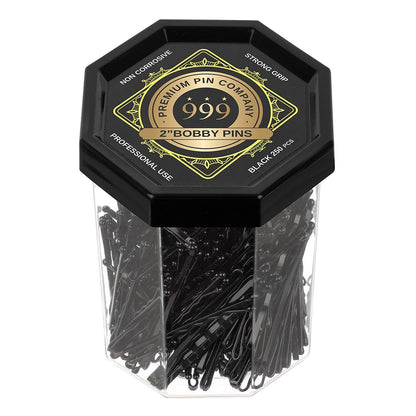 Premium Pin Company 999 Bobby Pins 2 Inch Black - 250 Pieces
