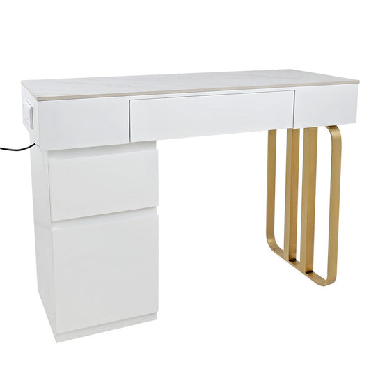 Manicure Vanity Working Desk with Drawers and Power Outlet White/Gold — photo 1
