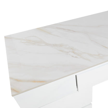 Manicure Vanity Working Desk with Drawers and Power Outlet White/Gold — photo 4